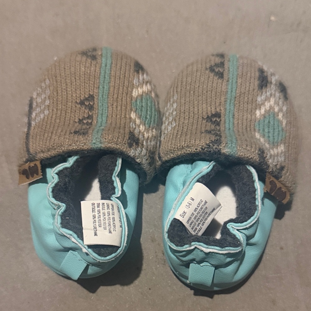 Muk Luks Knit and Leather Baby Booties - Brown and Blue